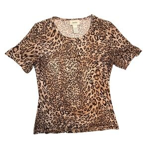 Neiman Marcus Shirt Womens Small Brown Leopard Print Stretch Scoop Neck Top